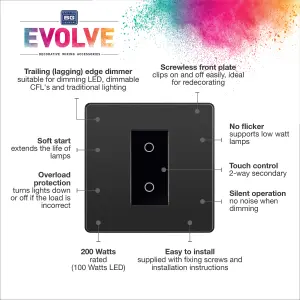 BG Evolve Black Chrome 200W Single Touch Dimmer Switch 2-Way Secondary