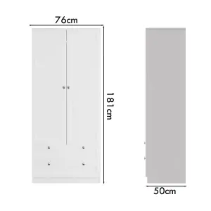 2 Door 2 Drawer Combination Wardrobe Matt White Panelled Scratch Resistant