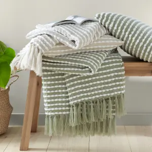 Catherine Lansfield Stab Stitch Embellished 125x150 cm Blanket Throw Sage Green