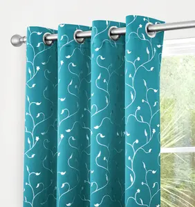 Home Curtains Victoria Metallic 54w x 72d" (137x183cm) Teal Eyelet Curtains (PAIR)