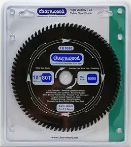 Charnwood TB1080 Low Noise Circular Saw Blade 250 x 30mm x 80T x 3.0k