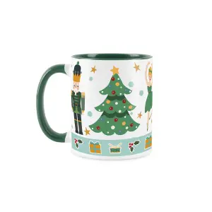 Purely Home Green Christmas Nutcracker Character Coffee Mug - 4x Green & White Ceramic Mugs