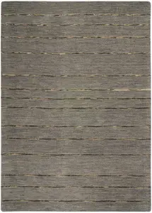 Modern Wool Rug, Luxurious Rug for Bedroom, & Living Room, Striped Rug, 15mm Thickness Rug, Charcoal Rug-122cm X 183cm