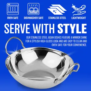 Set Of 5 Stainless Steel Balti Karahi 21cm Metal Curry Serving Indian Cooking