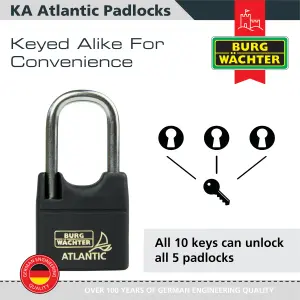 Long Shackle Brass Saltwater & Rustproof Keyed alike 40mm Padlock Long Shackle with protective cover (5 in a box)