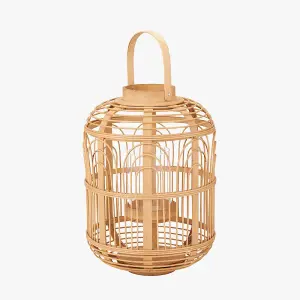 Small Natural Bamboo and Glass Lantern