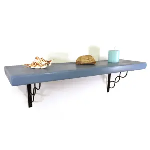 Wooden Rustic Shelf with Bracket WPRP Black 220mm 9 inches Nordic Blue Length of 20cm