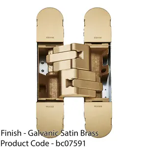 3D Flush Faced Concealed Cabinet Hinge - 180 Degree Opening Wardrobe SATIN BRASS