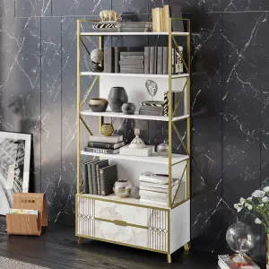 Decorotika Frida Luxury 5-tier Bookcase Shelving Unit with Cabinet