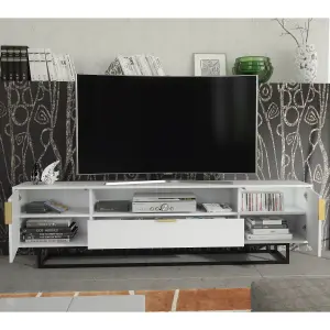 Tide Crest TV Unit 200cm White with Fluted Wave Doors - Creative Furniture