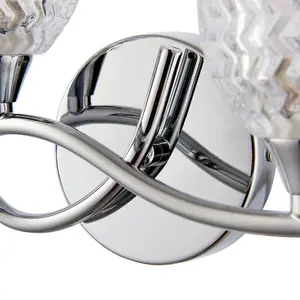 LED Twin Wall Light Twisted Chrome Arm Glass Pattern Shade Dimming Lamp Lighting