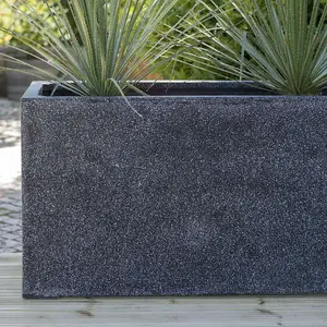 Primrose Poly Terrazzo Stone Small Black Outdoor Patio Trough Planter 80cm