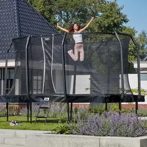 14ft x 8ft Salta Black First Class Rectangular Trampoline with Enclosure