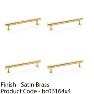 4 PACK - Hammered T Bar Pull Handle - Satin Brass - 160mm Centres SOLID BRASS Drawer