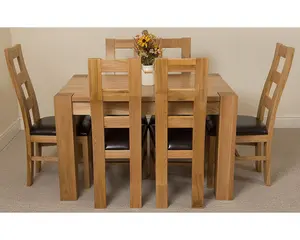 Kuba 125 x 80 cm Chunky Oak Small Dining Table and 6 Chairs Dining Set with Yale Chairs