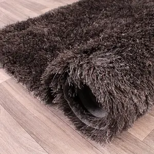 Charcoal Plain Shaggy Easy to clean Rug for Dining Room Bed Room and Living Room-60cm X 110cm