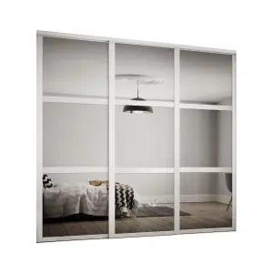 Contemporary Panel Shaker Mirrored Matt white 3 door Sliding Door kit (H)2260mm (W)1680mm