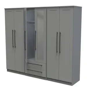 Howard Tall 6 Door 2 Drawer 2 Mirror Wardrobe in Dusk Grey (Ready Assembled)