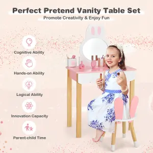 Costway 2-in-1 Kids Vanity Set Study Table & Chair Set w/ Mirror & Drawers