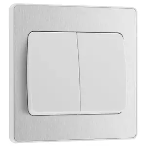 BG Evolve 20A Double Wall Light Switch, Wide Rocker, Brushed Steel