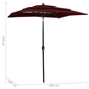 Berkfield 3-Tier Parasol with Aluminium Pole Bordeaux Red 2x2 m