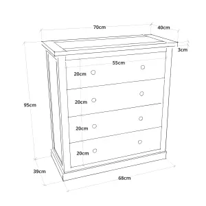 Lucca 4 Drawer Chest of Drawers Brass Knob