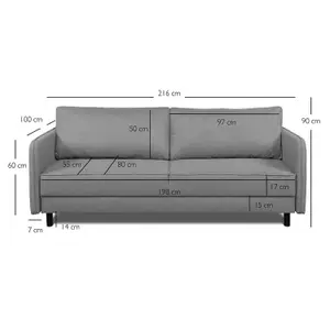 Bruno 3 Seater Sofa Bed with Storage - Grey (Lumos08)