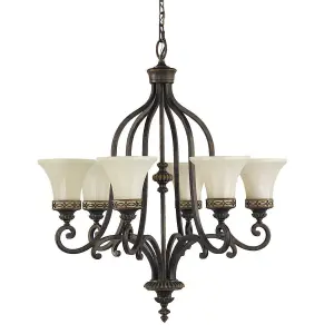 Luminosa Drawing Room 6 Light Multi Arm Chandelier Walnut Finish, E27