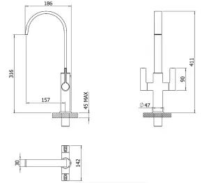 Francis Jeroni Swept Spout Two Handle Brushed Nickel Mono Kitchen Mixer Tap