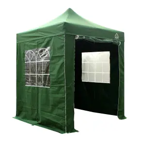 All Seasons Gazebos 2x2 Full Waterproof Pop Up Gazebo with 4 Heavyweight Side Panels and Accessories Green