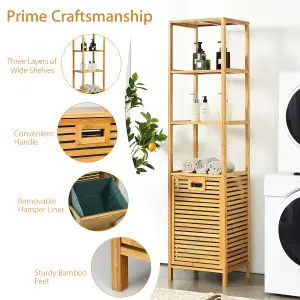 Costway 3-Tier Bamboo Bathroom Tilt-out Laundry Hamper Storage Organise w/Laundry Basket