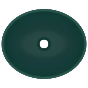 Berkfield Luxury Basin Oval-shaped Matt Dark Green 40x33 cm Ceramic