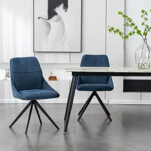 Luna Modern Fabric Dining Chair Padded Seat w Arms Metal Leg Kitchen 4 Pcs (Blue)