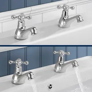 BATHWEST Basin Pillar Taps Victorian Bathroom Sink Taps for Basin Chromed Brass Basin Taps