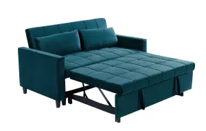 Sofa Bed Double, Convertible 3 in 1 Pull Out Velvet Sofa Bed, 2 Seater Guest Bed Settee, Max Load 300LBS - Green