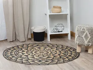 Round Jute Area Rug 120 cm Brown with Black ALAKIR