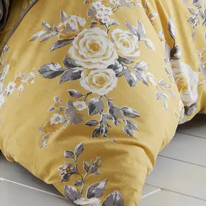 Canterbury Floral Reversible Double Duvet Cover Set with Pillowcases with Pillowcases Ochre / Double Duvet Cover + 2 Standard Pillowcase