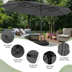 Costway 4.5m Double-Sided Patio Parasol with Stand Outdoor Twin Market Umbrella w/ Solar LED Lights