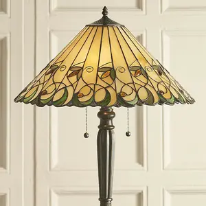 1.6m Tiffany Twin Floor Lamp Dark Bronze & Amber Stained Glass Shade i00017