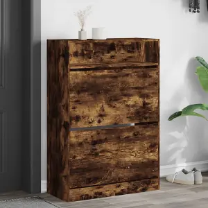 Berkfield Shoe Cabinet with 2 Flip-Drawers Smoked Oak 80x34x116 cm