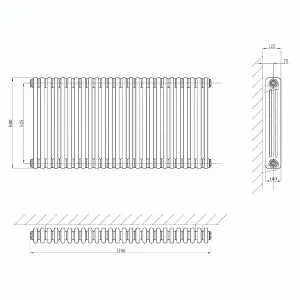 Braxton White Triple Horizontal Column Radiator - 600x1190mm