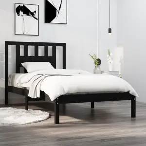 Berkfield Bed Frame Black Solid Wood Pine 100x200 cm