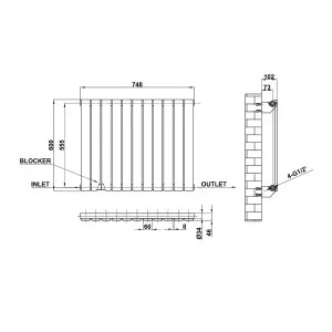 Horizontal Anthracite Single Flat Panel Radiator (H) 600 mm x (W) 748 mm, 2418 BTU.