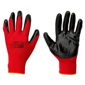 12 Pairs of Work Gloves, Heavy-Duty Nitrile Coated Protective Gloves, Secure & Anti-Slip Grip, Wear Resistant (Red, Medium)