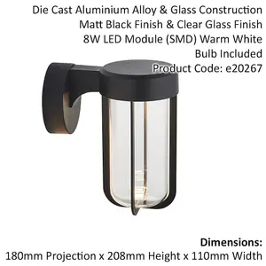 Matt Black Outdoor Wall Light with Glass Shade - IP44 Rated - Integrated LED