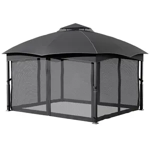 Dark Grey Garden Gazebo Shade  UV Resistant Pergola 396cm W x 325cm D x  280cm H