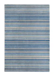 Striped Blue Beige Wool Rug, 25mm Thickness Handmade Rug, Modern Rug for Bedroom, & Dining Room-160cm X 230cm