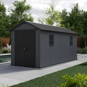 Keter Newton Plus Vertical 15x7.5 ft Apex Grey Plastic 2 door Shed with floor & 2 windows (Base included)