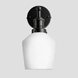 Industville Brooklyn Opal Glass Schoolhouse Wall Light, 5.5 Inch, White, Black Holder