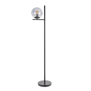 ValueLights Clarke Industrial Style Matt Black Metal Standing Floor Lamp with Smoked Glass Shade